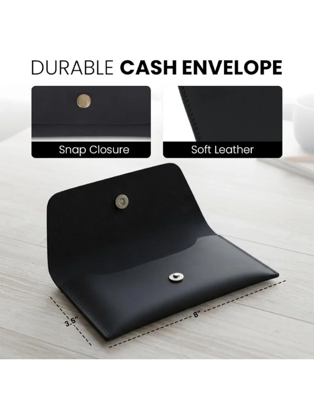 Handmade Leather Currency Pouch | Travel Wallet & Cash Organizer | Black Utility